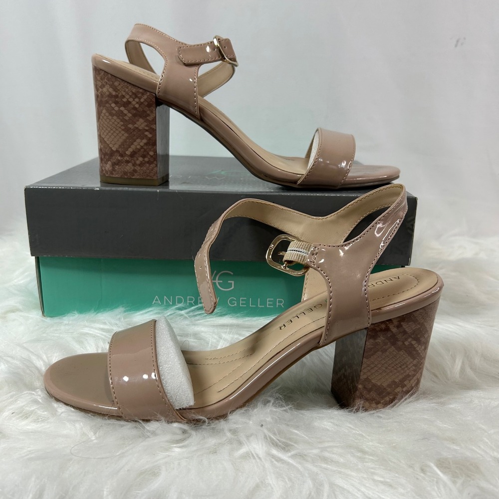 Andrew Geller Fayer‎ Confetti Pink Block Heel Ankle Strap Sandals